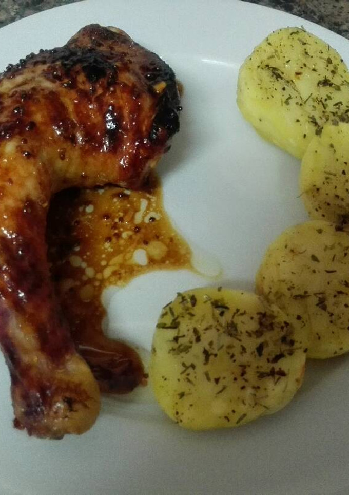 Una foto de Pollo asado con miel y mostaza