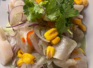 Una foto de Ceviche Peruano con Leche de Tigre