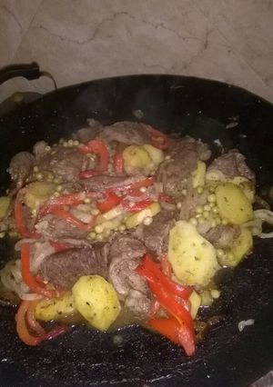 Una foto de Bifes a la criolla al disco