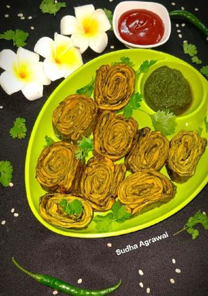 A picture of Authentic Rickwach with Urad Dal and Colocasia leaves.