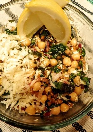 A picture of Lemon Basil Winter Wheat Chickpea Salad.