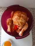 Pollo asado en microondas con salsa de naranja amarga