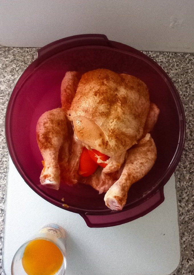 Una foto de Pollo asado en microondas con salsa de naranja amarga