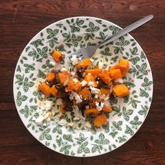 A picture of Caramelised pumpkin, onion, feta.
