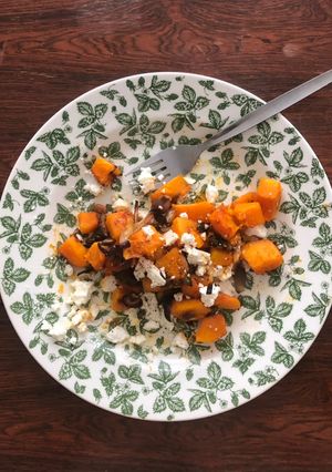 A picture of Caramelised pumpkin, onion, feta.