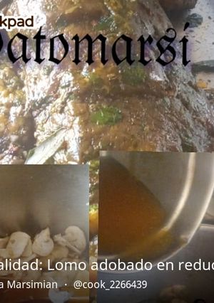 Una foto de Especialidad: Lomo adobado en reducción con caldo de carne_ salsa demiglass con vino tinto