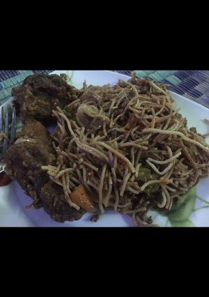 A picture of Brown spaghetti.