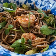 A picture of Prawns with Watercress and Asian Pesto Udon.