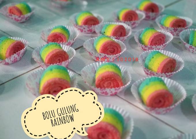 Recipe: Appetizing Bolu Gulung Rainbow  + Step by step