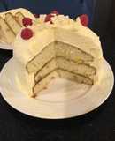 Vanilla Layer Cake filled withLenon and Rasberry and frosted with Fresh Lemon Cream