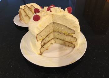 Fresh, Prepare Recipe Vanilla Layer Cake filled withLenon and Rasberry and frosted with Fresh Lemon Cream Very Delicious