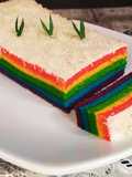 Rainbow cake kukus 2 telur takaran sendok