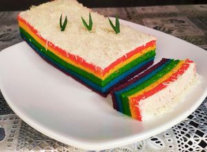 Foto resep Rainbow cake kukus 2 telur takaran sendok
