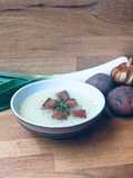 Leek, potato and smoked garlic soup with garlic and Rosemary croutons 🌱