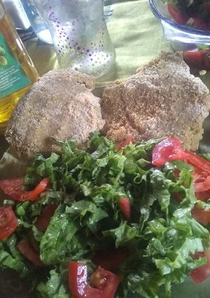 Una foto de Milanesa de brócoli y arroz