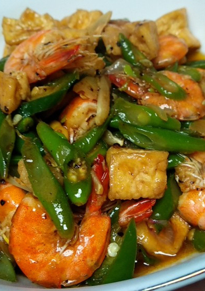 Foto resep Udang Buncis Tahu Tumis Lada Hitam