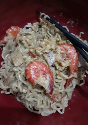 Foto resep Mie carbonara udang bakso