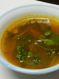 A picture of Herb soup (Rasam).
