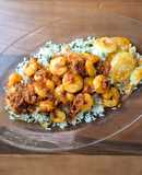 گشنیز پلو با خوراک میگو (Coriander pilaf with shrimp)