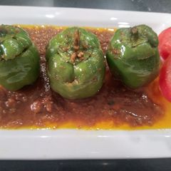 Stuffed capsicum with gravy A picture of Stuffed capsicum with gravy.