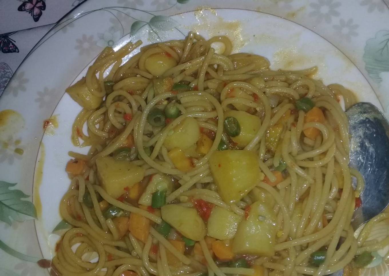 Ganished spaghetti and Irish potatoes