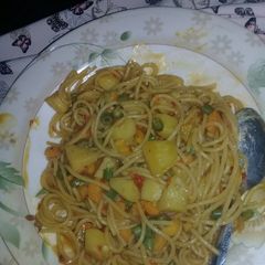 A picture of Ganished spaghetti and Irish potatoes.