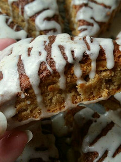 A picture of Vickys Cinnamon Glazed Scones, GF DF EF SF NF.