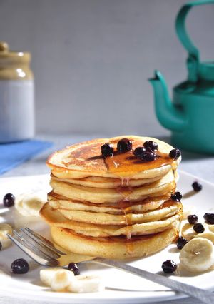 A picture of Eggless pancakes. #cookclick.