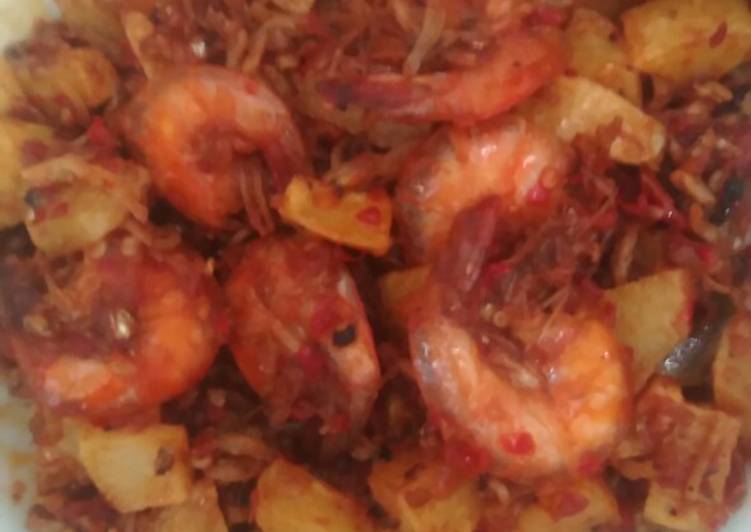 Resep Teri udang kentang Balado, Enak Banget