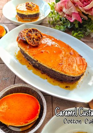 Foto resep Caramel Custard Chocolate Cotton Cake