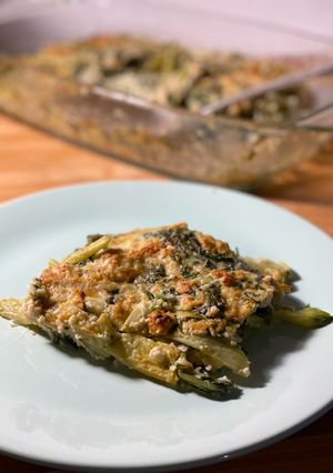 A picture of Baked Chicory and Melty Mozzarella Casserole.