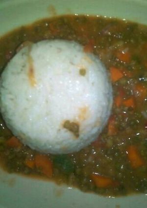 A picture of Rice and ndengu stew.
