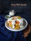 Chessy Potato Pancake with saffron cheese sauce