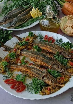 Borban sült töltött kecsege recept fotója