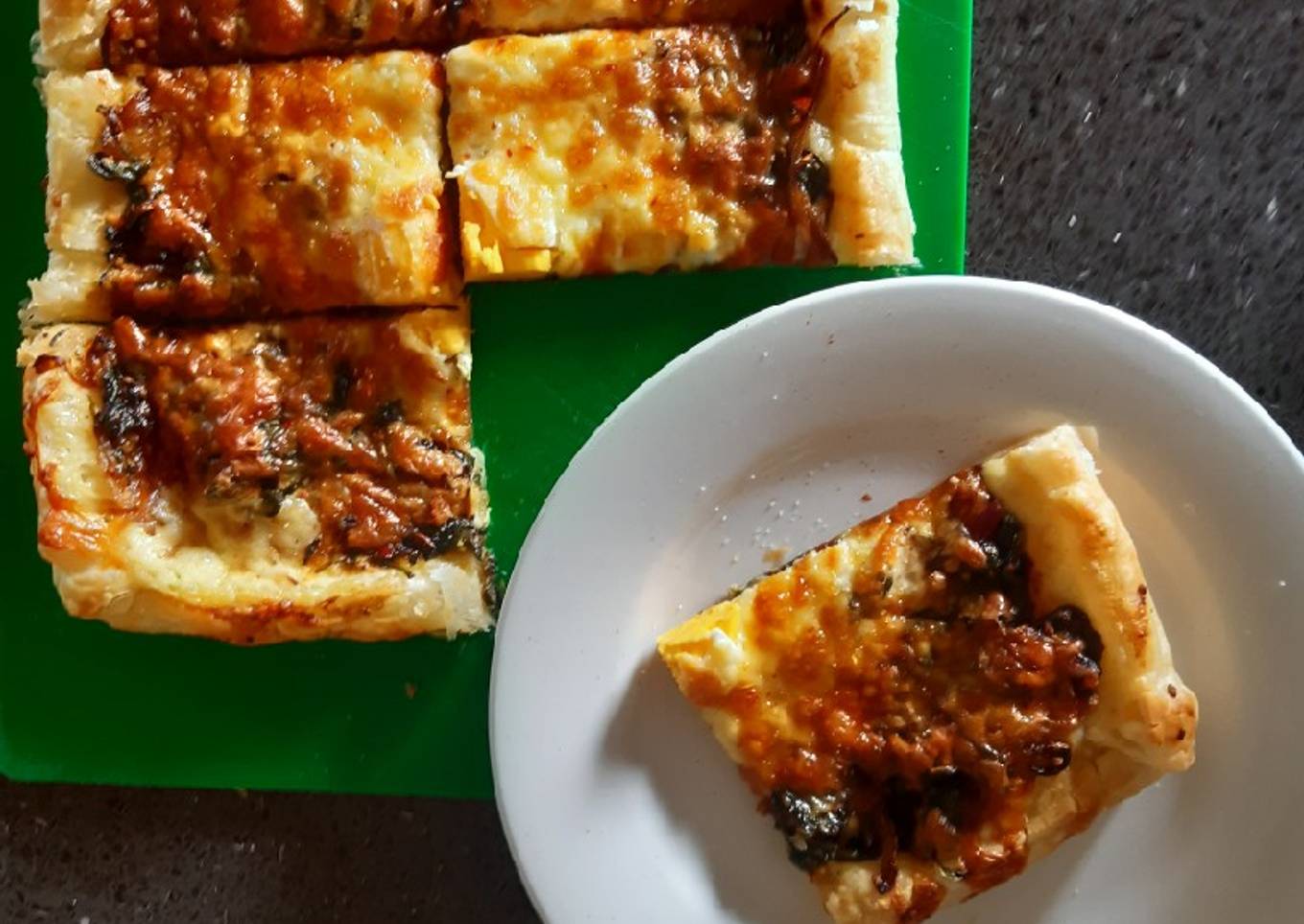 Caramelised Onion and Spinich Tart
