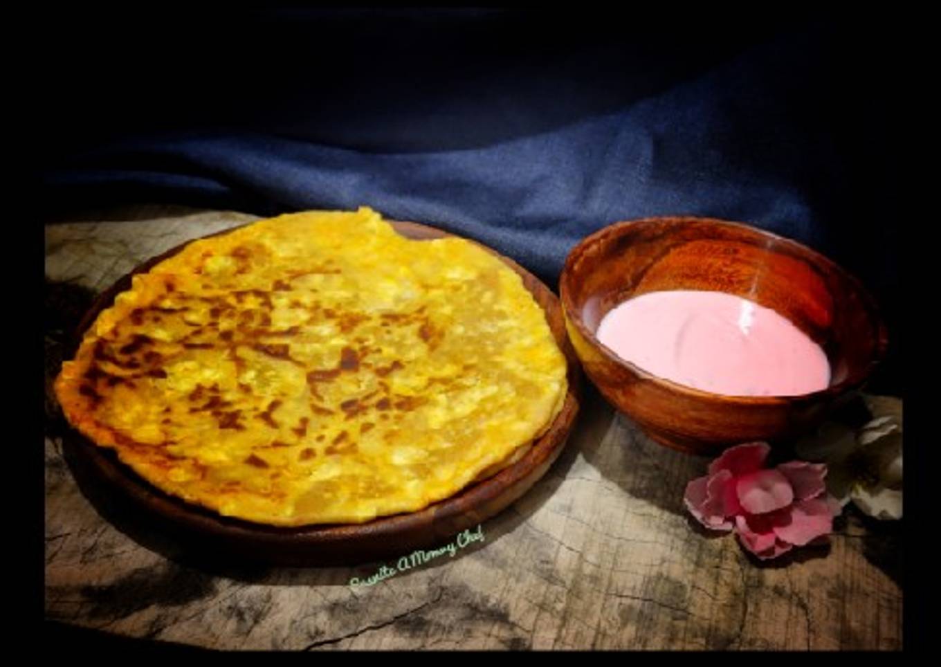 Paneer paratha with strawberry yogurt