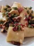 Paccheri pancetta affumicata e fagiolini