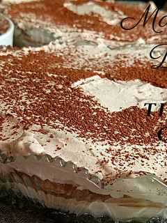 A picture of Tiramisu Coffee Cake | No-Bake Cake | Marie biscuit Dessert.
