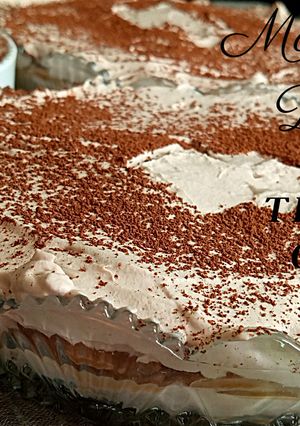 A picture of Tiramisu Coffee Cake | No-Bake Cake | Marie biscuit Dessert.