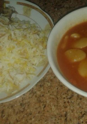 صورة لوصفة فاصوليا بيضة مع رز بشعيرية😄😄