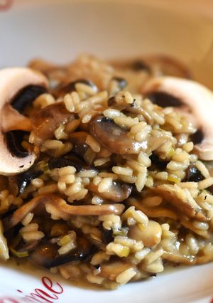 Una foto de Risotto de peras con champiñones