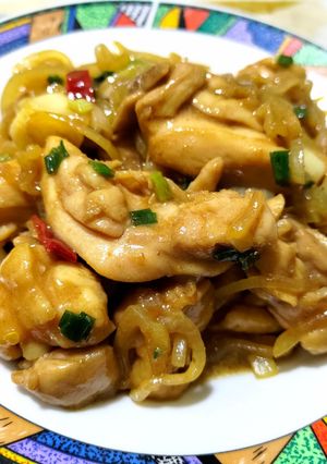 洋蔥燴炒雞腿肉 的食譜成品照片
