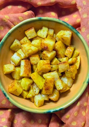 Una foto de Papas al curry 🥘 🥔 Papitas probióticas al horno con curry by Mate Amargo