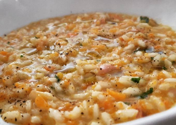Ricetta di Fatto in casa super veloce Risotto di zucca, porro e speck