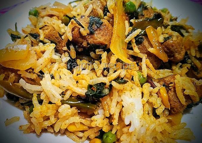 Manipuri style Spinach soyabean Rice or palak rice