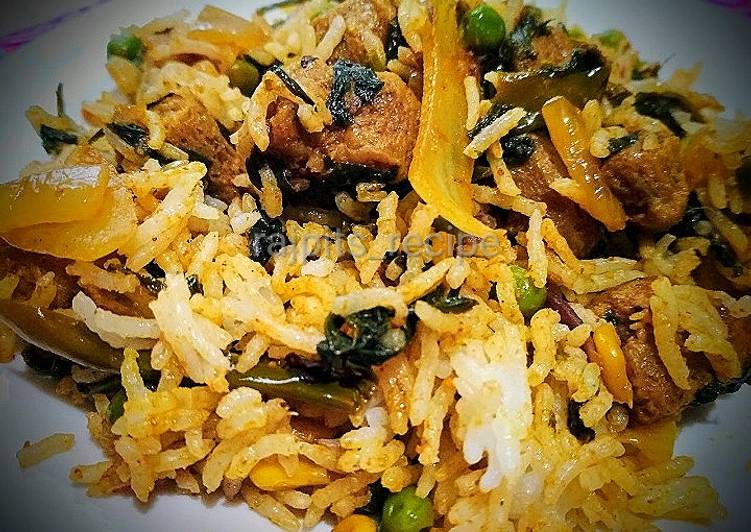 Recipe of Favorite Manipuri style Spinach soyabean Rice or palak rice