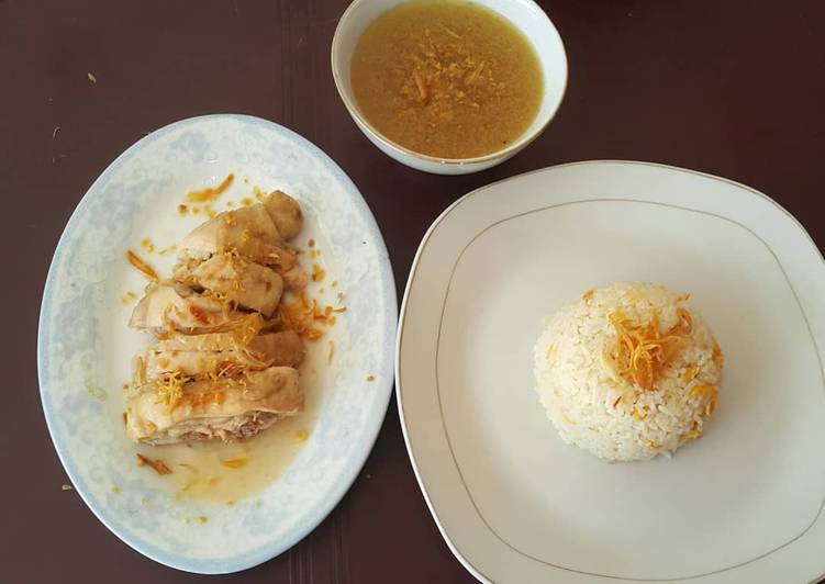 Resep Nasi Ayam Hainam sesederhana mungkin. (3 bahan). Tanpa penyedap, Lezat