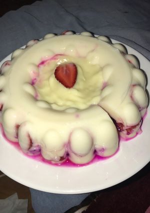 Foto resep Puding susu stroberi + fla vanila