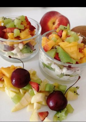 A picture of Layered fruit sandesh.