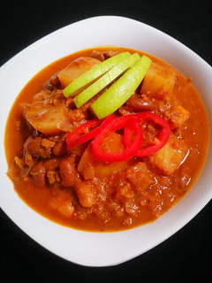 A picture of Mutton keema with beans and cocoa.